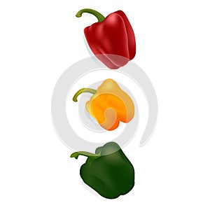 Three ripe vegetables red yellow green peppers